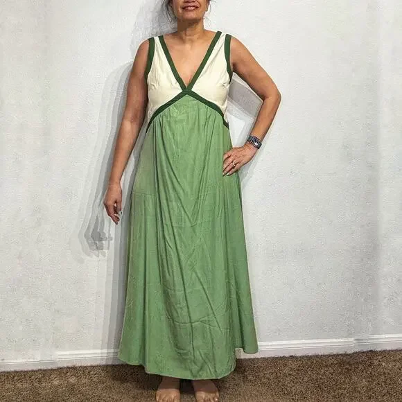 Rotimia Green Colorblock Empire Waist Maxi Dress Boho Sleeveless Sz M - Picture 1 of 11